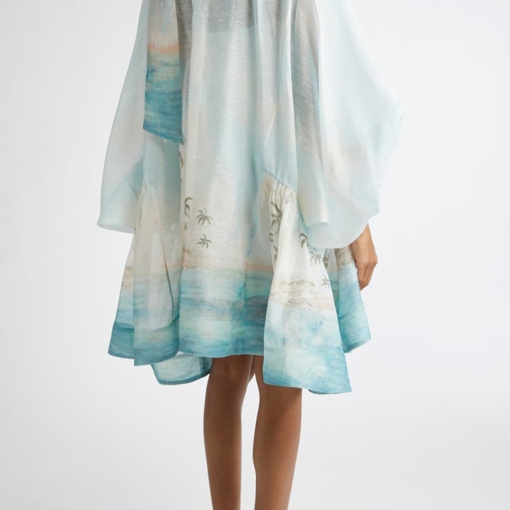 Zimmermann - NWT - Seascape Print  Long Sleeve Organza Minidress - Picture 4 of 5